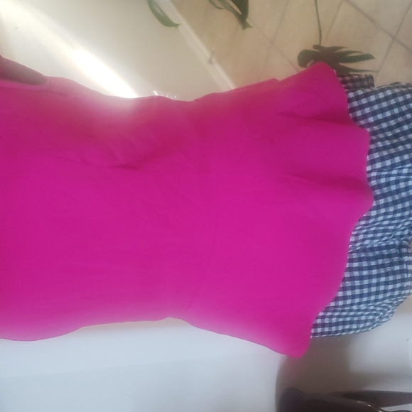 Express s hot pink satin peplum drop sleeve darted bust feminine top - Picture 7 of 11